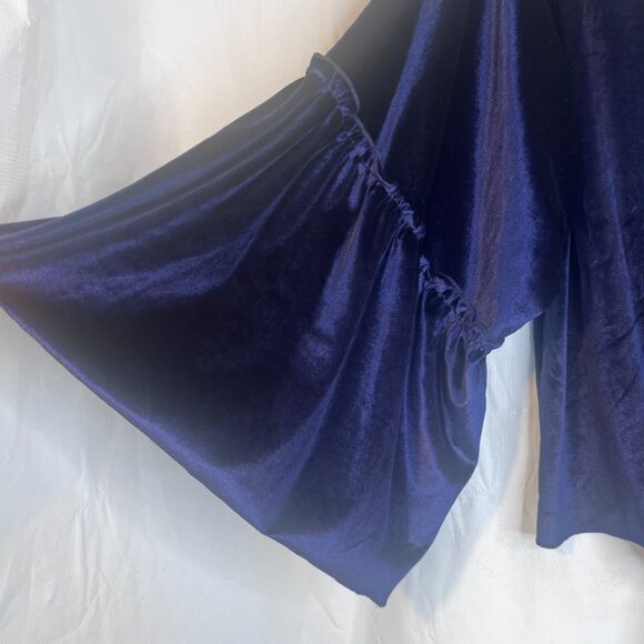 Lavender Field Velvet Vneck Statement Sleeve Blouse Tie Waist Size Medium VTG - Picture 4 of 8